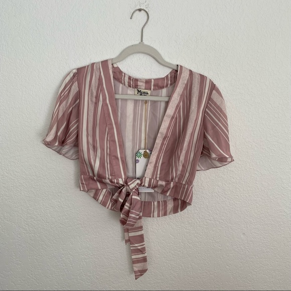 NWT. SHOW ME YOUR MUMU Women’s Small Pink Striped “Arie” Crop Top - Picture 4 of 8